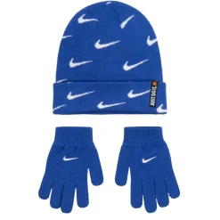 Nike Boys Swoosh All Over Print Roll Cutt Beanie Set